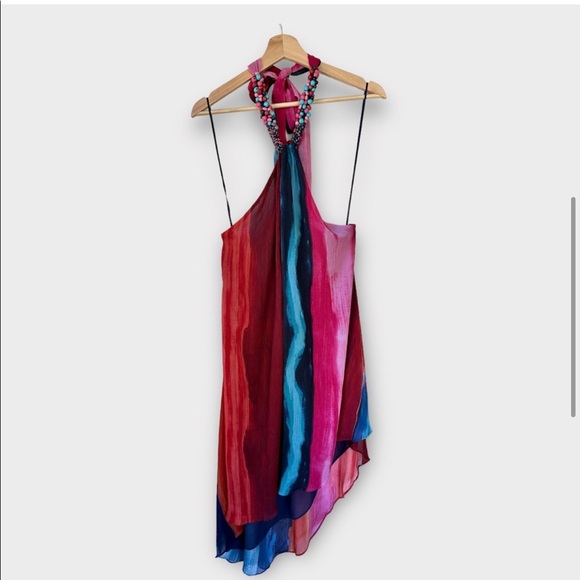 NWT ZARA Beaded Halter Neck Multicolor Chiffon Dress, size M - Picture 3 of 7